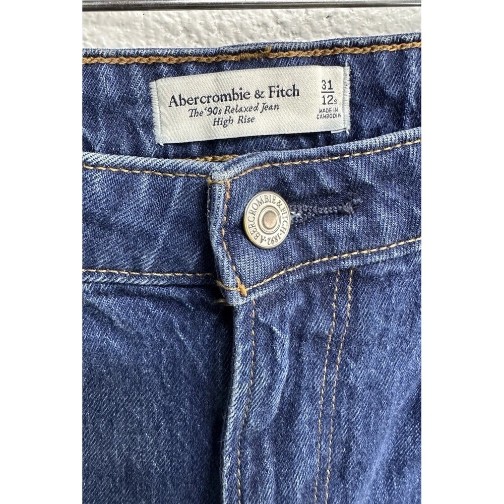 Abercrombie & Fitch 90s Relaxed Fit High Rise‎ Dark Wash Jeans With Cuff / Sz 31 - Picture 4 of 6